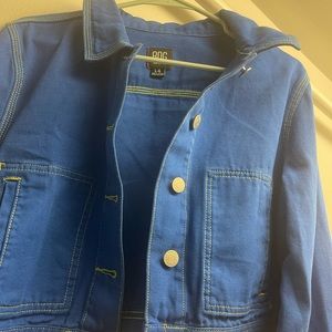 neon blue and green cropped denim jacket | BDG / Urban Outfitters